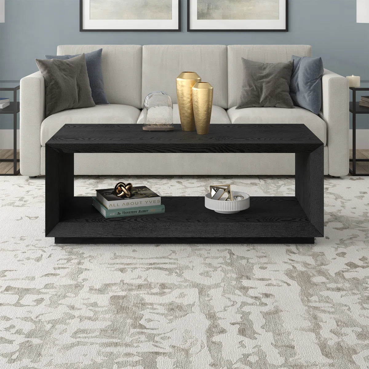 Modern Rectangular Coffee Table| Wood-Grain Finish Center Table with Plinth Base