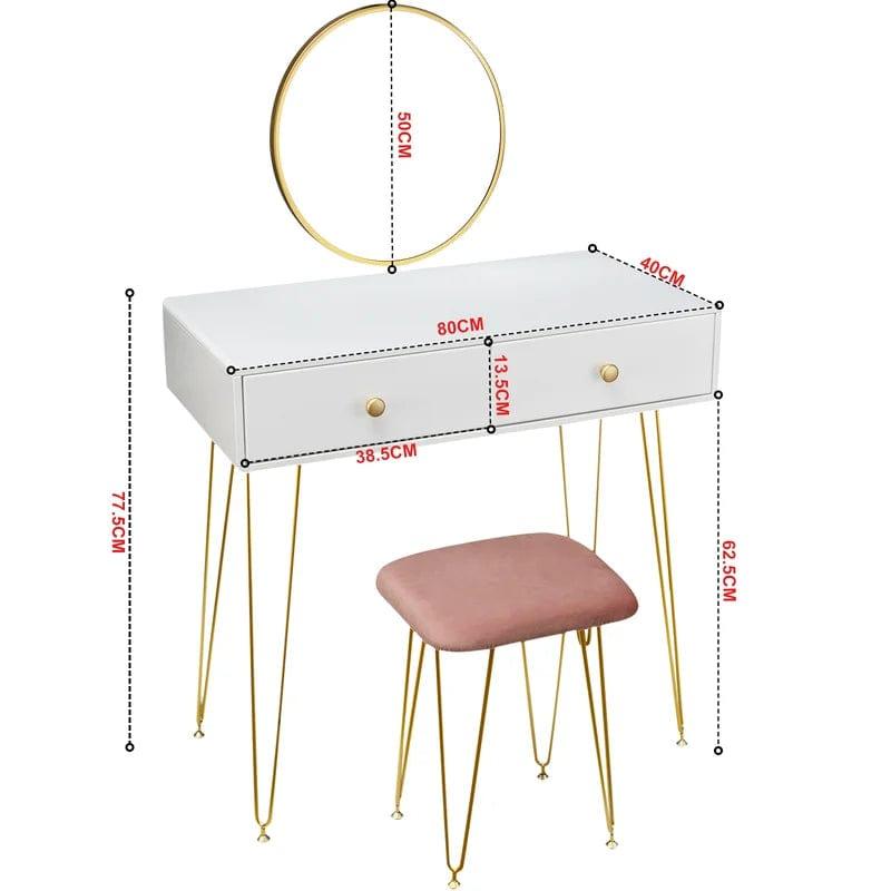 Bumble Vanity Desk with 2 Drawers, White Computer Desk with Gold Leg, Makeup Desssing Table for Bedroom (White) - Ouch Cart 