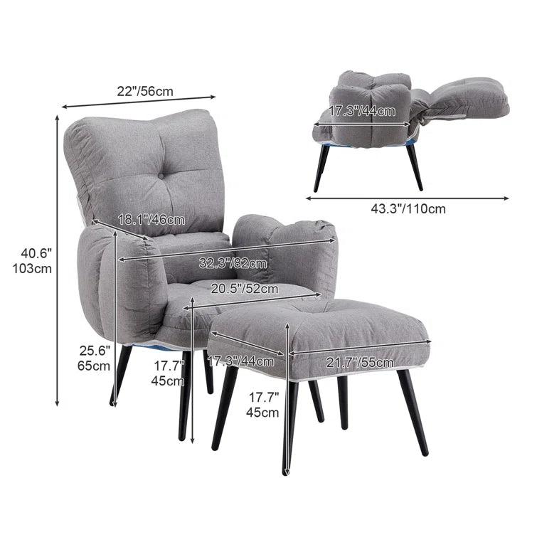 Tauranac Wide Tufted Linen Lounge Chair and Ottoman - Ouch Cart 