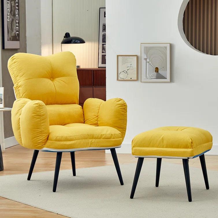 Tauranac Wide Tufted Linen Lounge Chair and Ottoman - Ouch Cart 