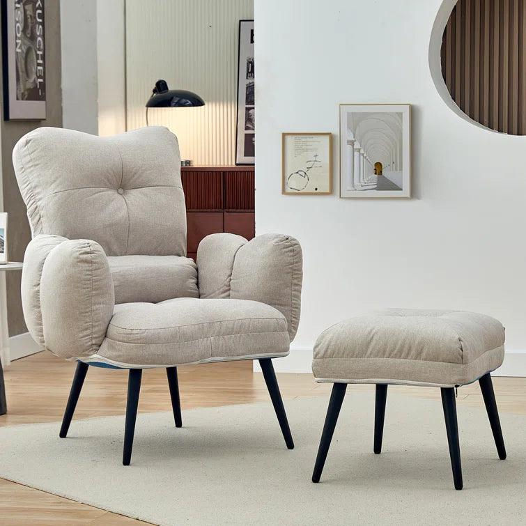 Tauranac Wide Tufted Linen Lounge Chair and Ottoman - Ouch Cart 