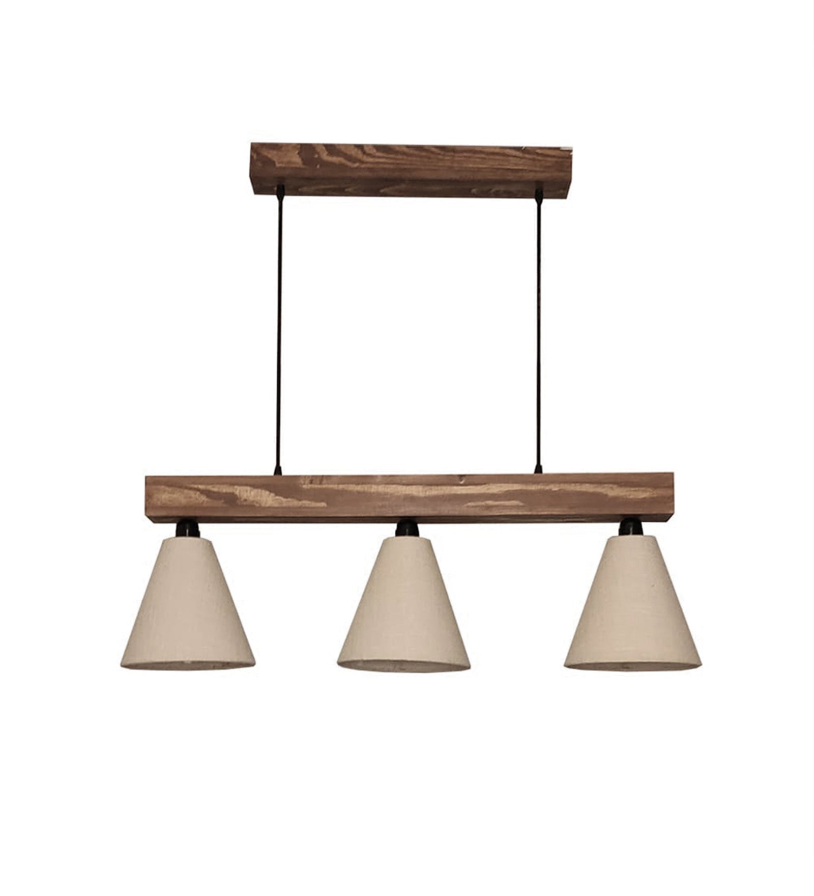 Terzo Brown Wooden Series Hanging Lamp with Beige Fabric Lampshade (BULB NOT INCLUDED)