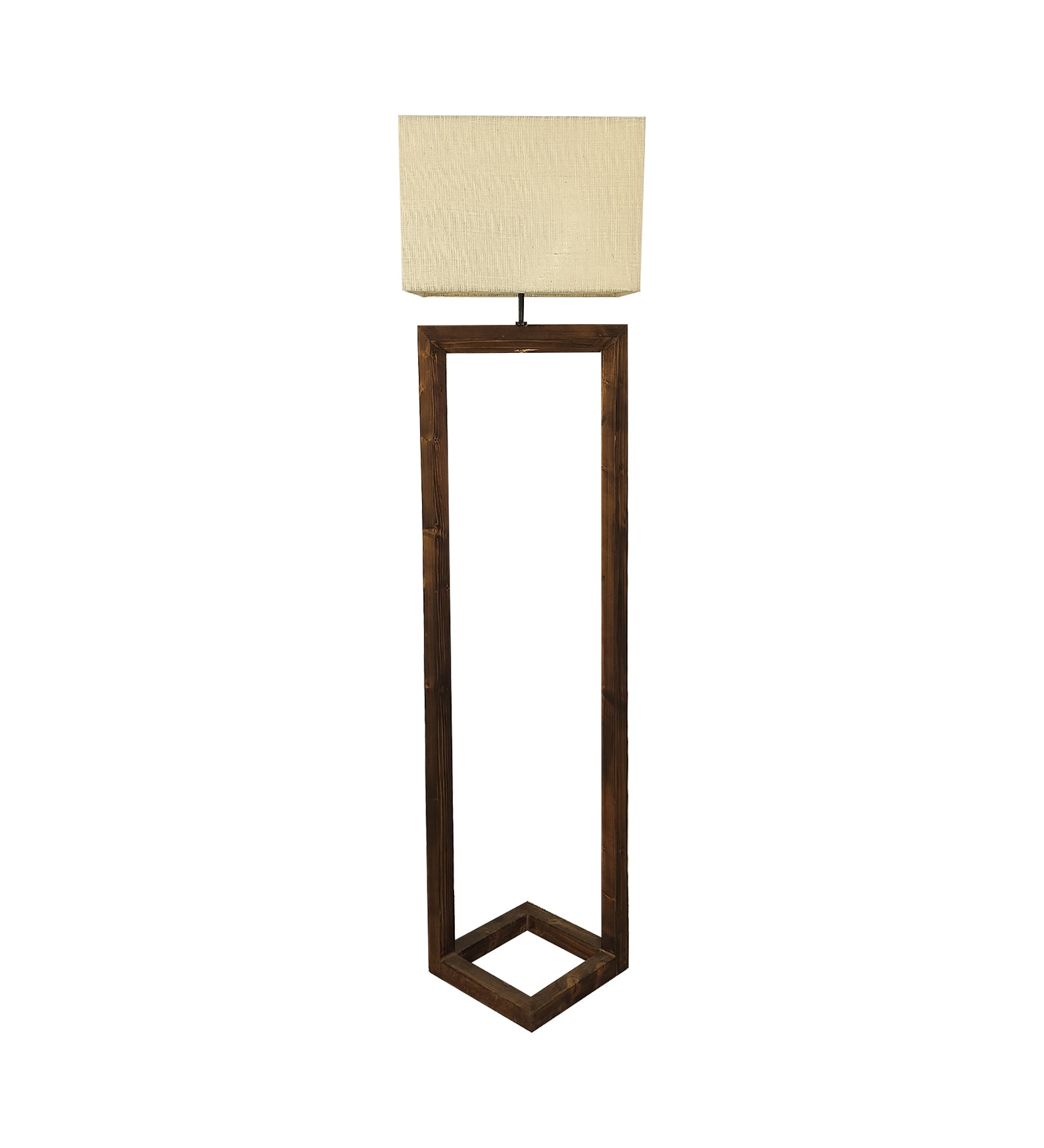 Tesseract Wooden Floor Lamp with Brown Base Beige Fabric Lampshade (BULB NOT INCLUDED)