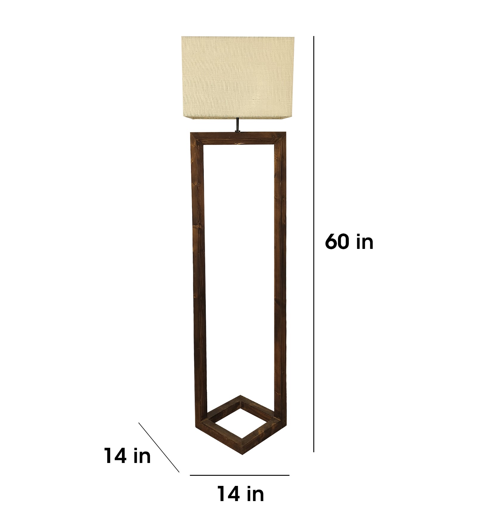 Tesseract Wooden Floor Lamp with Brown Base Beige Fabric Lampshade (BULB NOT INCLUDED)