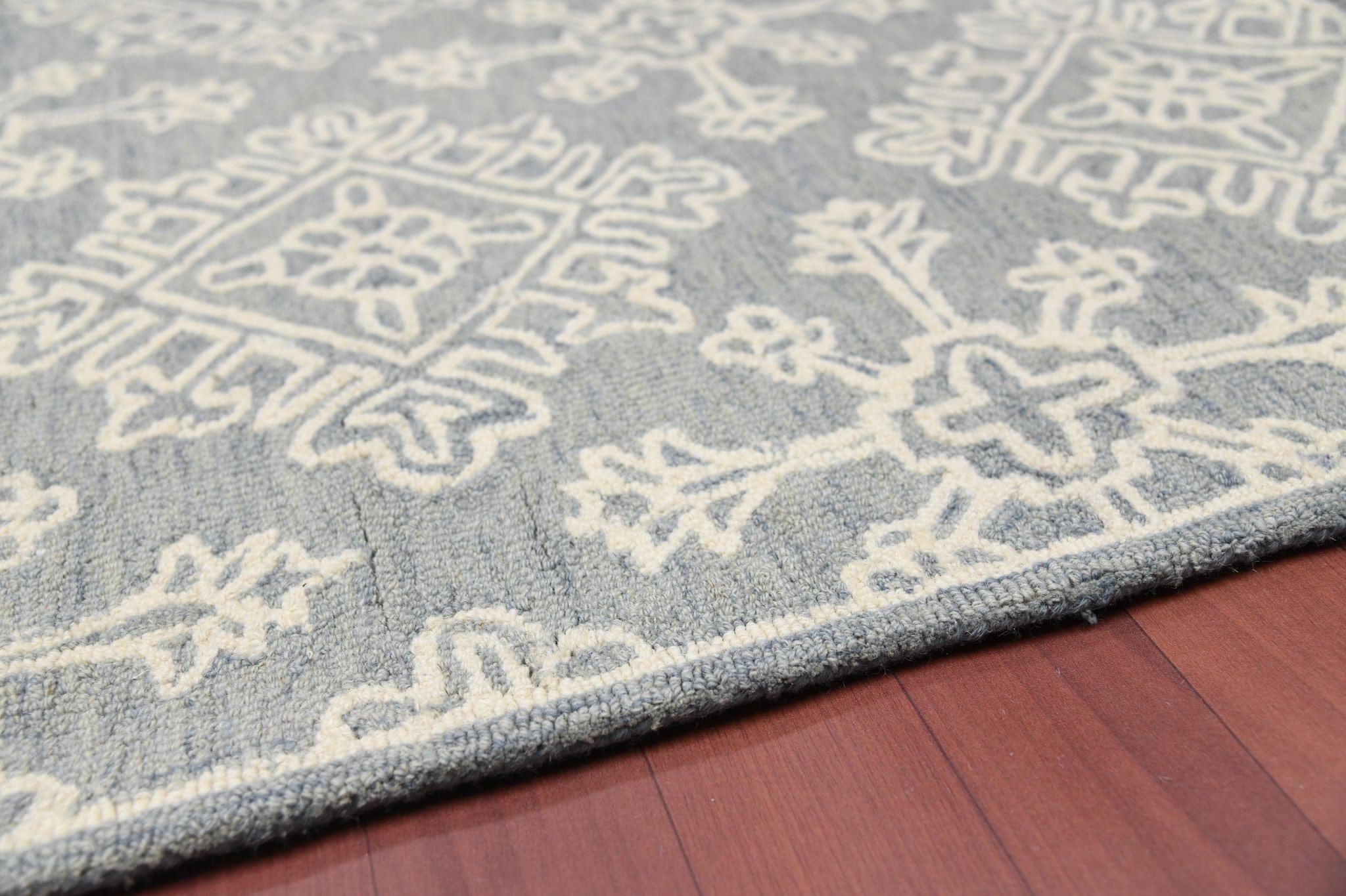 Sky Blue Wool Boston 4x6 Feet Hand-Tufted Carpet - Rug - Ouch Cart 