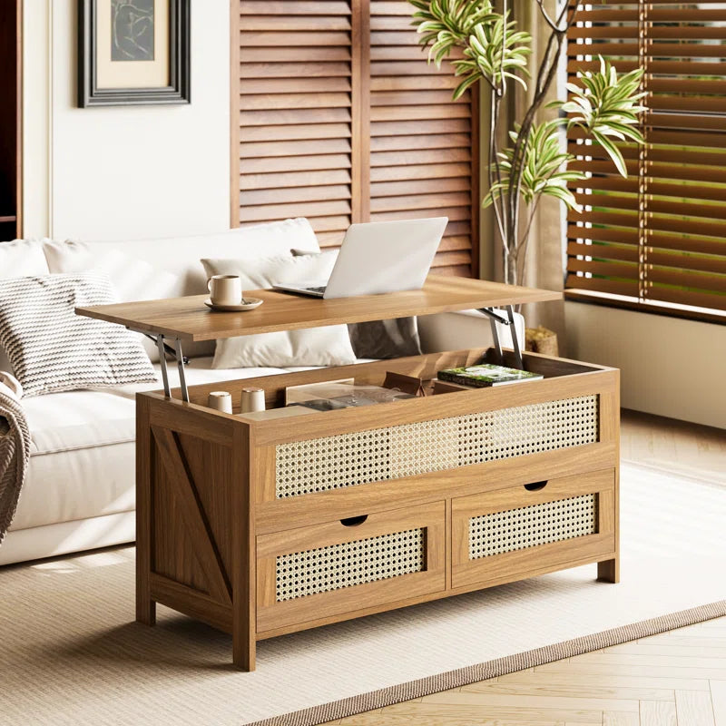 Wood Lift Top Coffee Table with 2 Drawers for living room