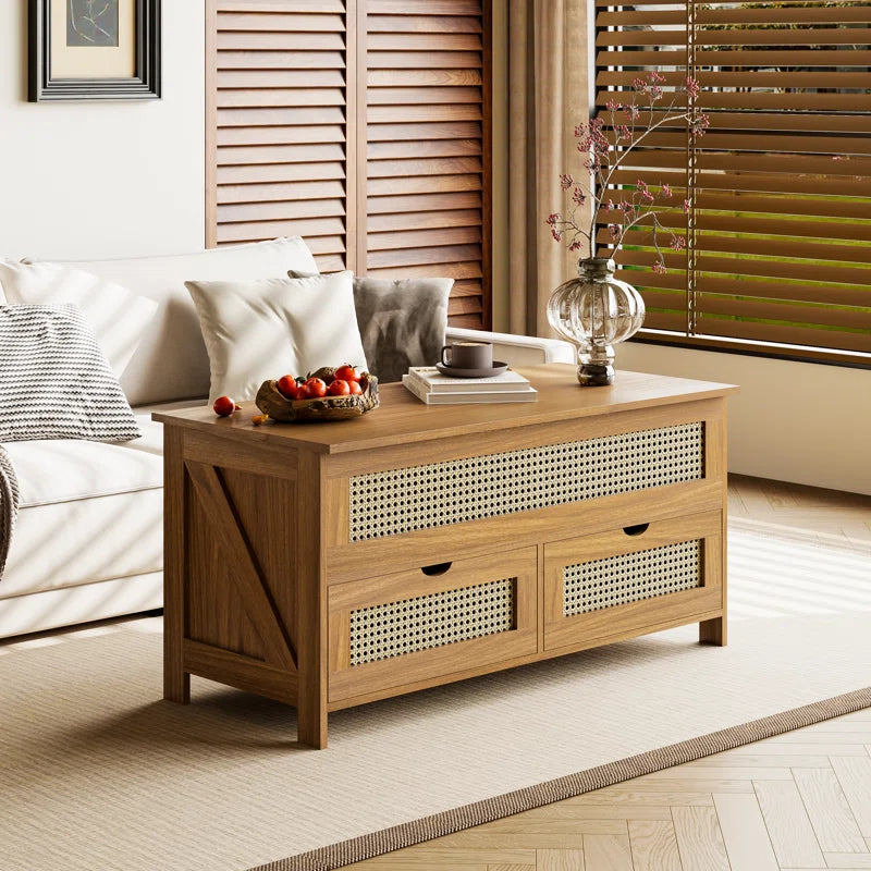 Wood Lift Top Coffee Table with 2 Drawers for living room