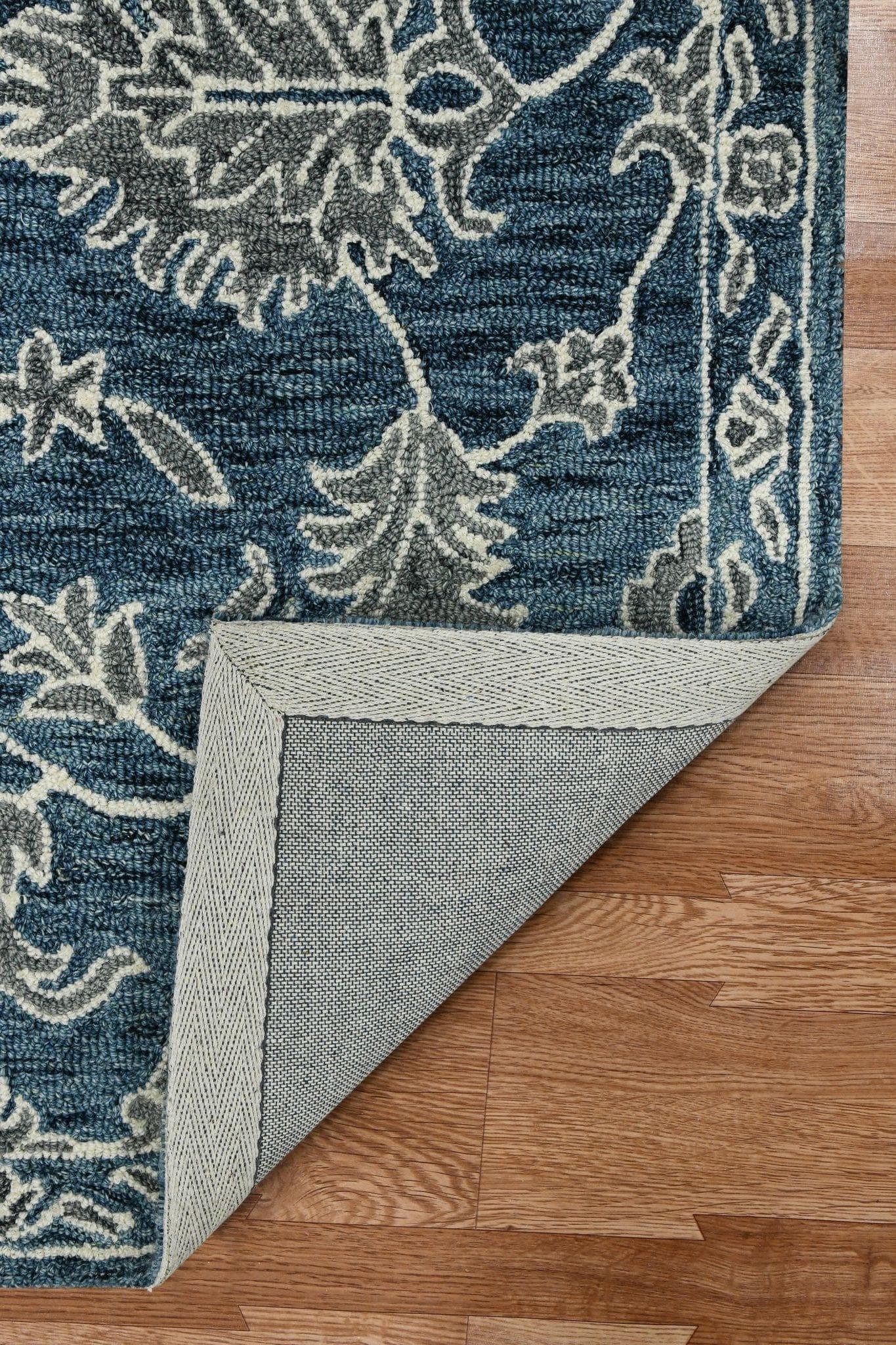 Navy Wool Romania 8X10 Feet Hand-Tufted Carpet - Rug - Ouch Cart 