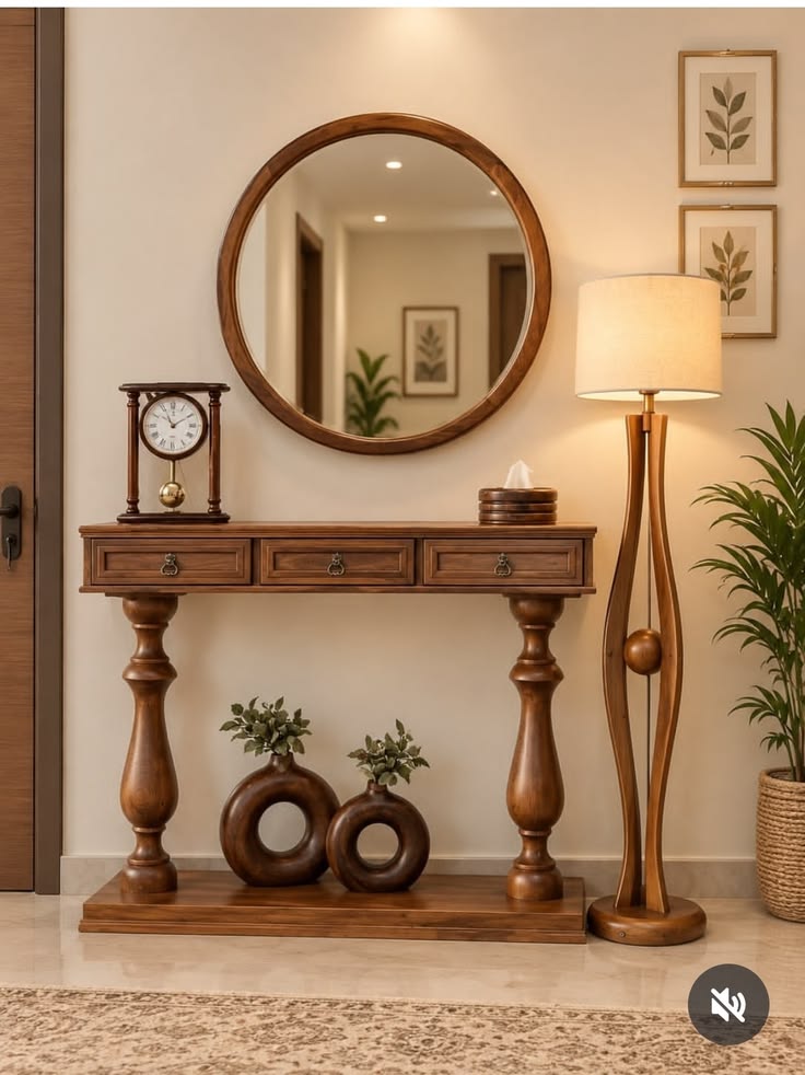 Traditional Wooden Console Table with 3 Drawers, Antique Brass Handles, Turned Legs and Walnut Finish for Living Room & Entryway