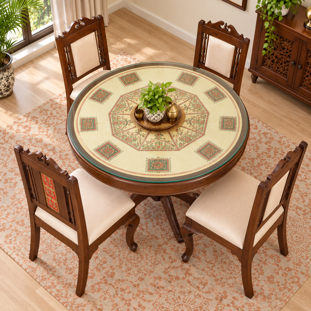 Traditional Wooden Dining Chair | Carved Solid Wood Chair with Upholstered Seat & Back for Dining Room