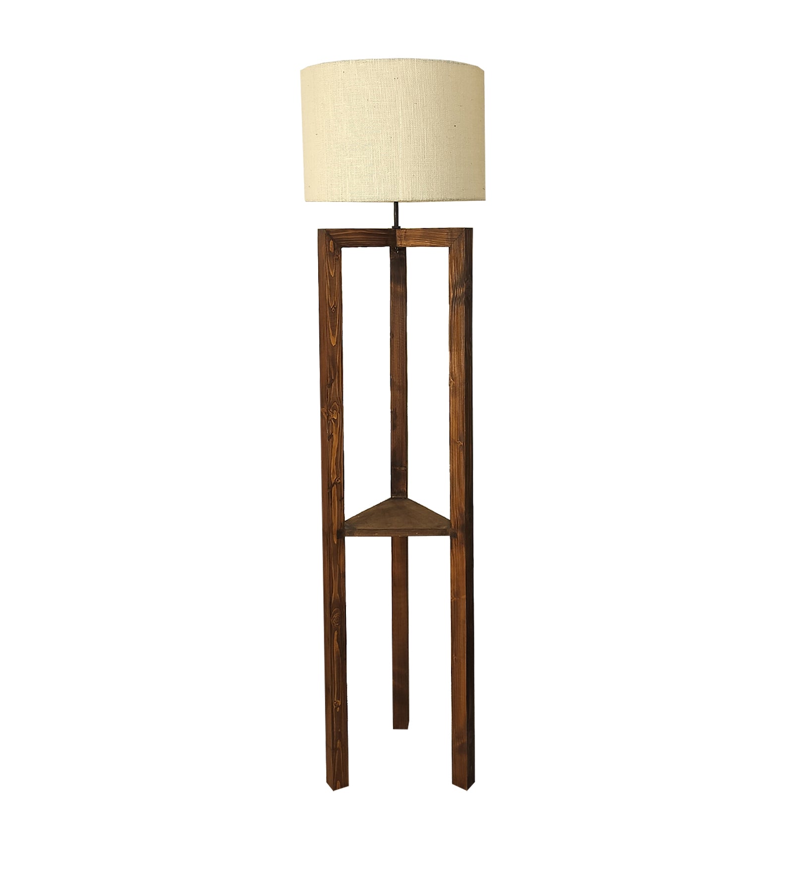 Triad Wooden Floor Lamp with Brown Base and Beige Fabric Lampshade (BULB NOT INCLUDED)