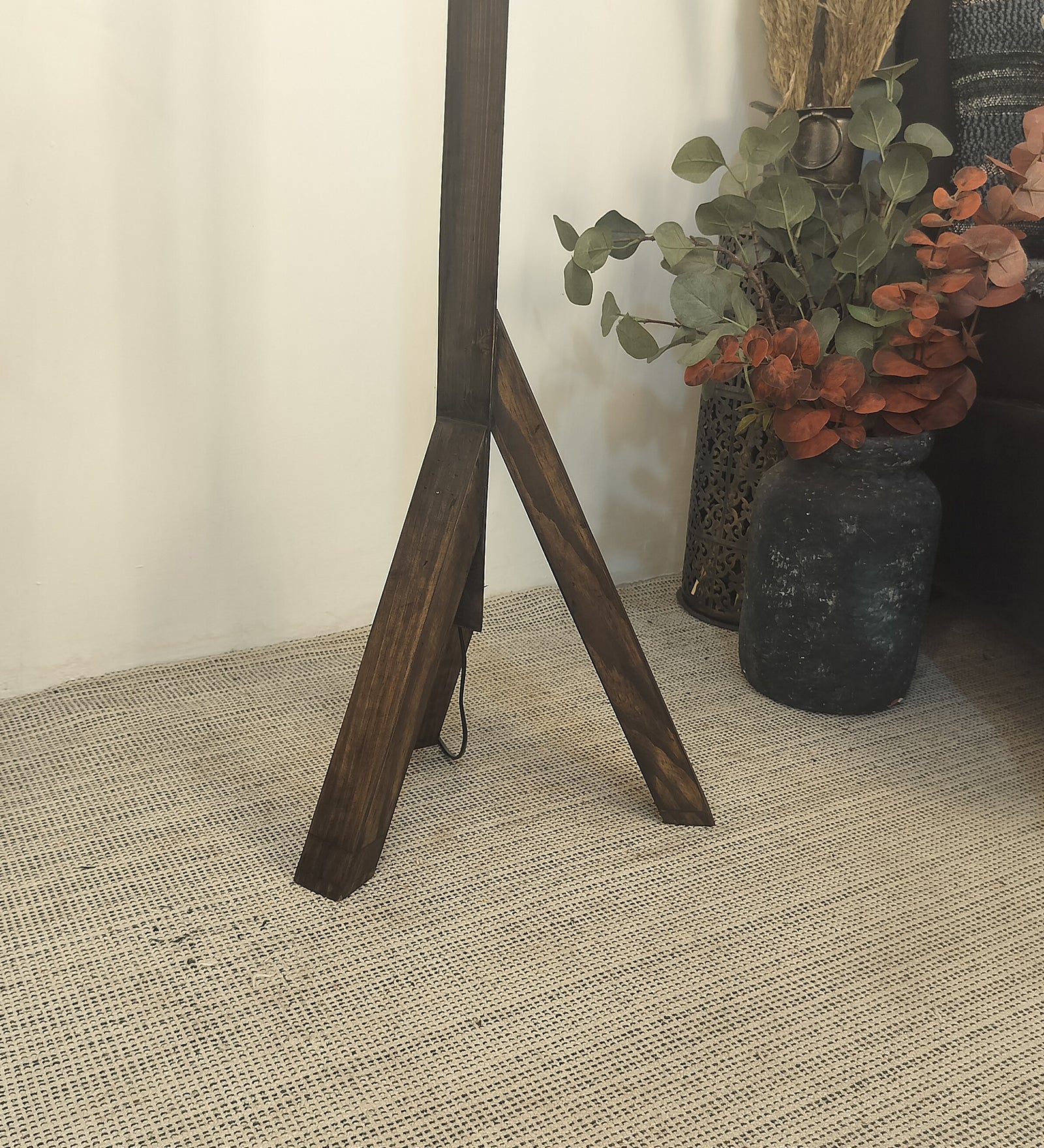 Trinca Wooden Floor Lamp with Brown Base and Jute Fabric Lampshade (BULB NOT INCLUDED)