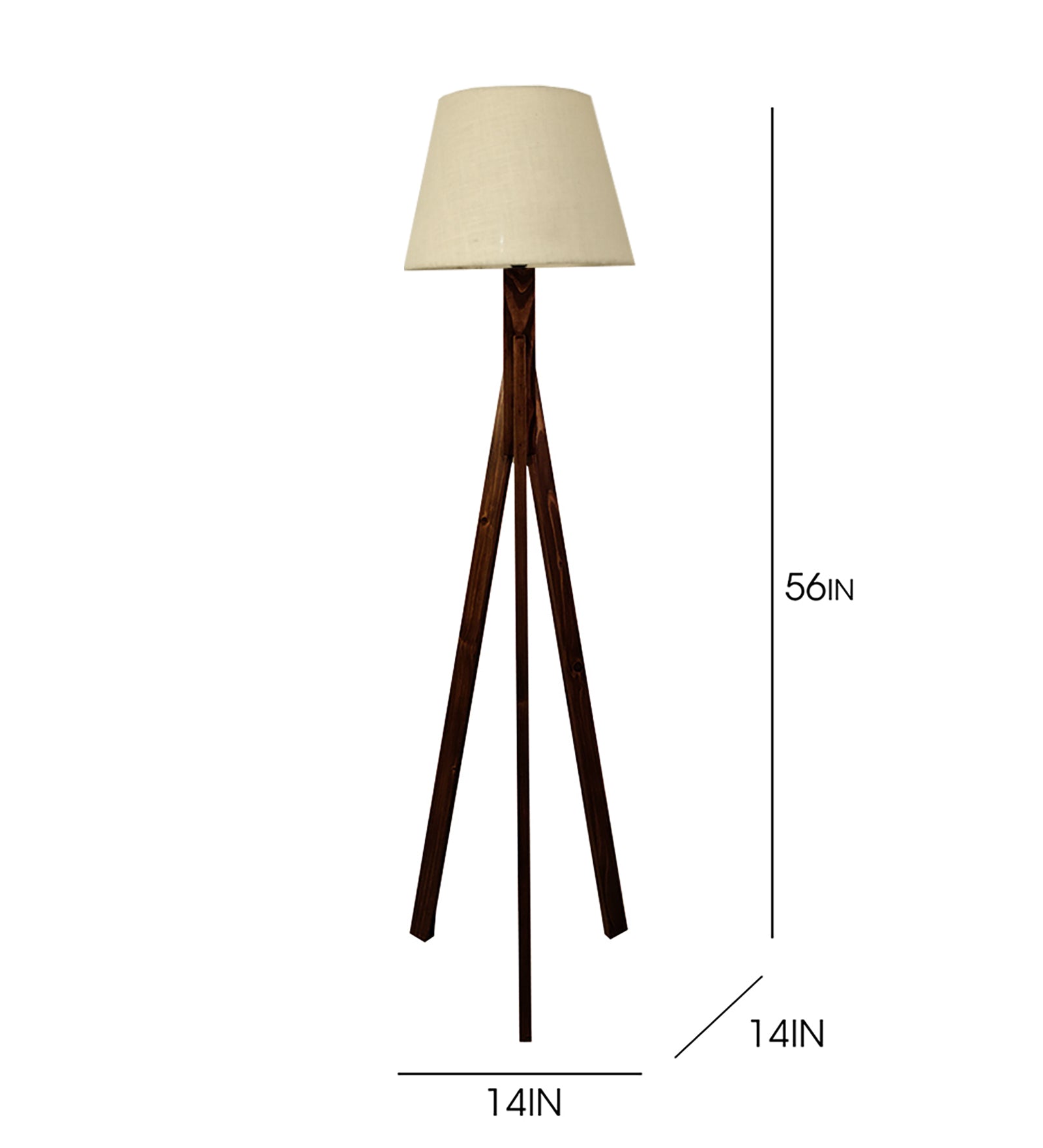 Triune Wooden Floor Lamp with Brown Base and Beige Fabric Lampshade (BULB NOT INCLUDED)