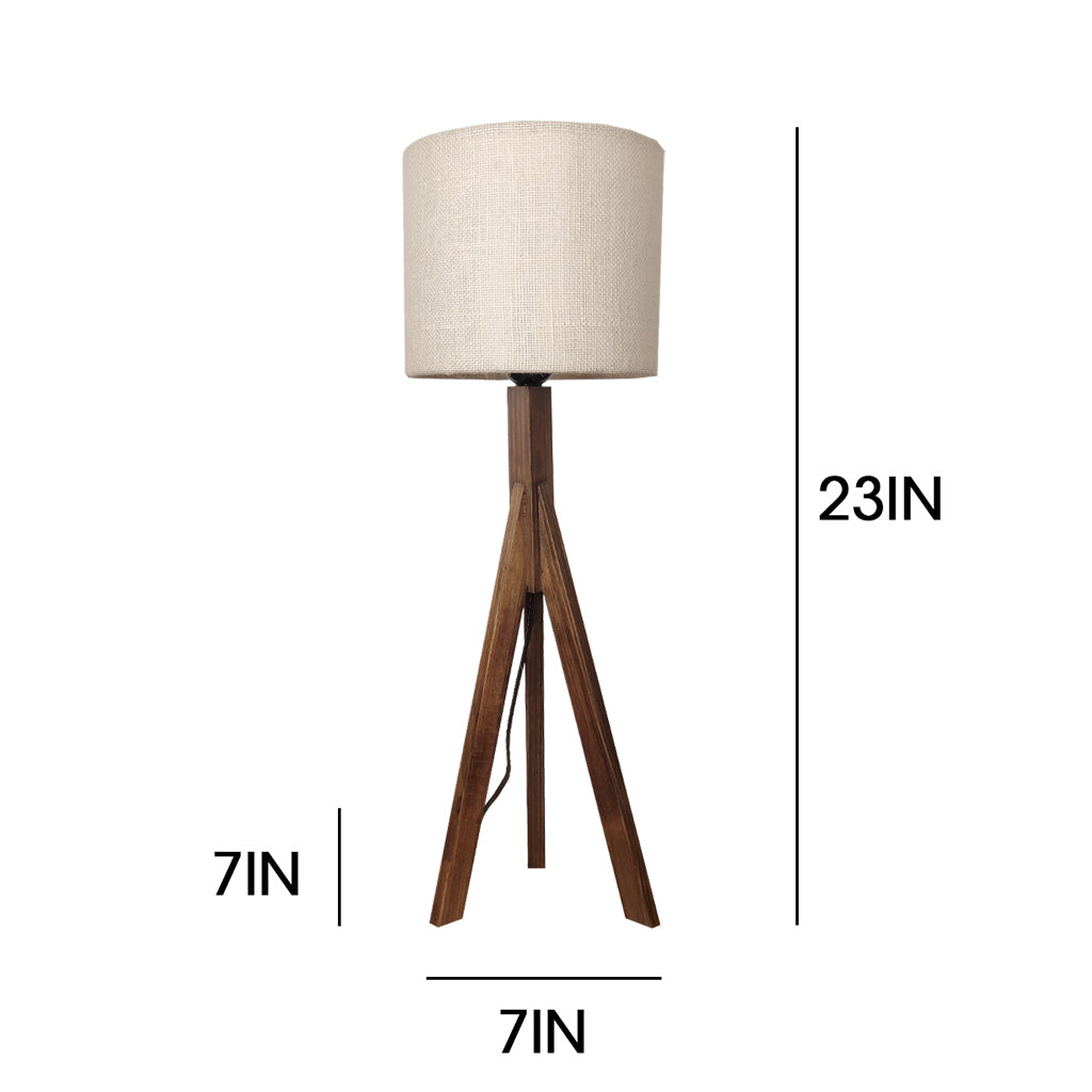 Triune Brown Wooden Table Lamp with White Printed Lampshade (BULB NOT INCLUDED)