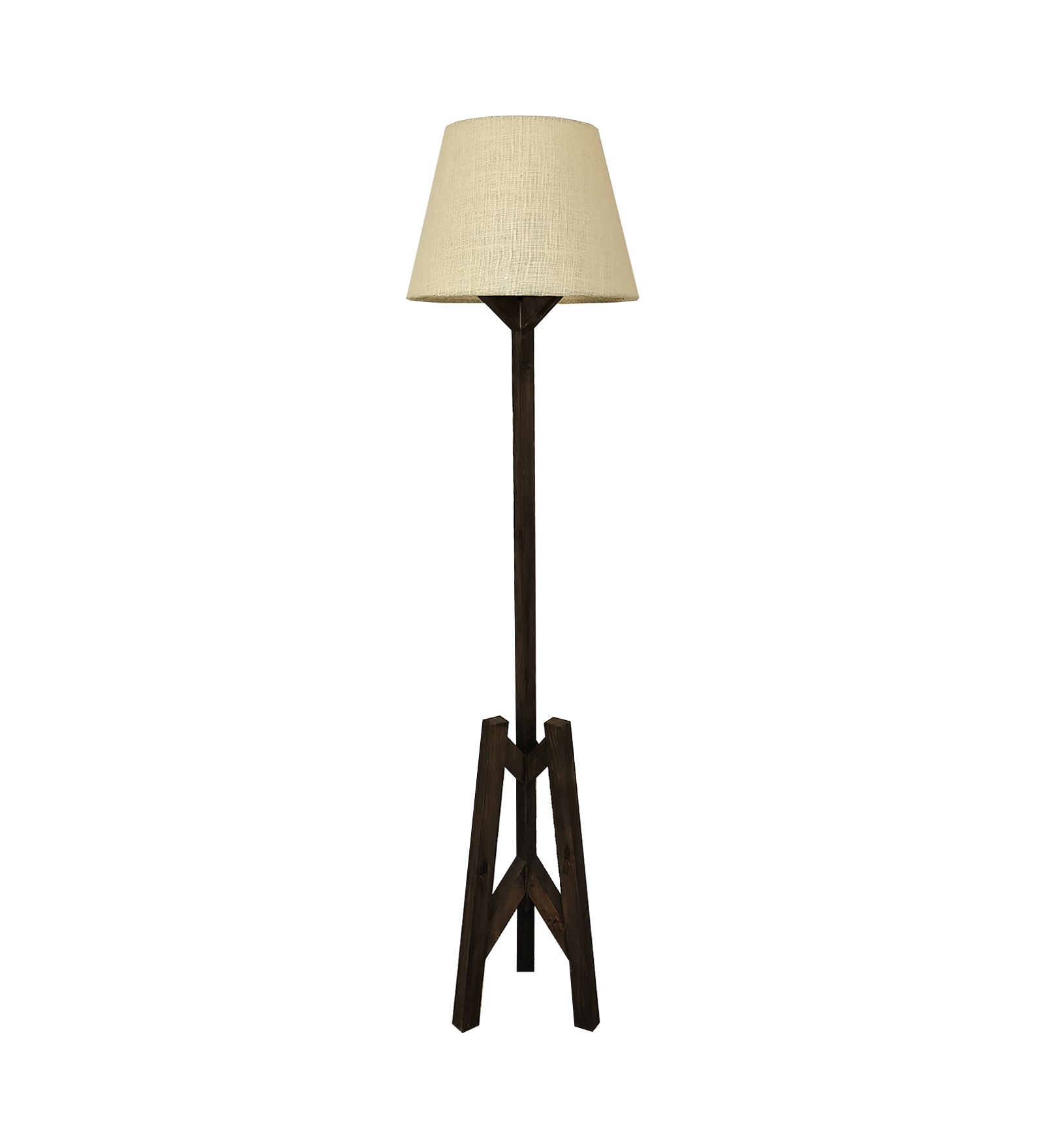 Troika Wooden Floor Lamp with Brown Base and Premium Beige Fabric Lampshade (BULB NOT INCLUDED)