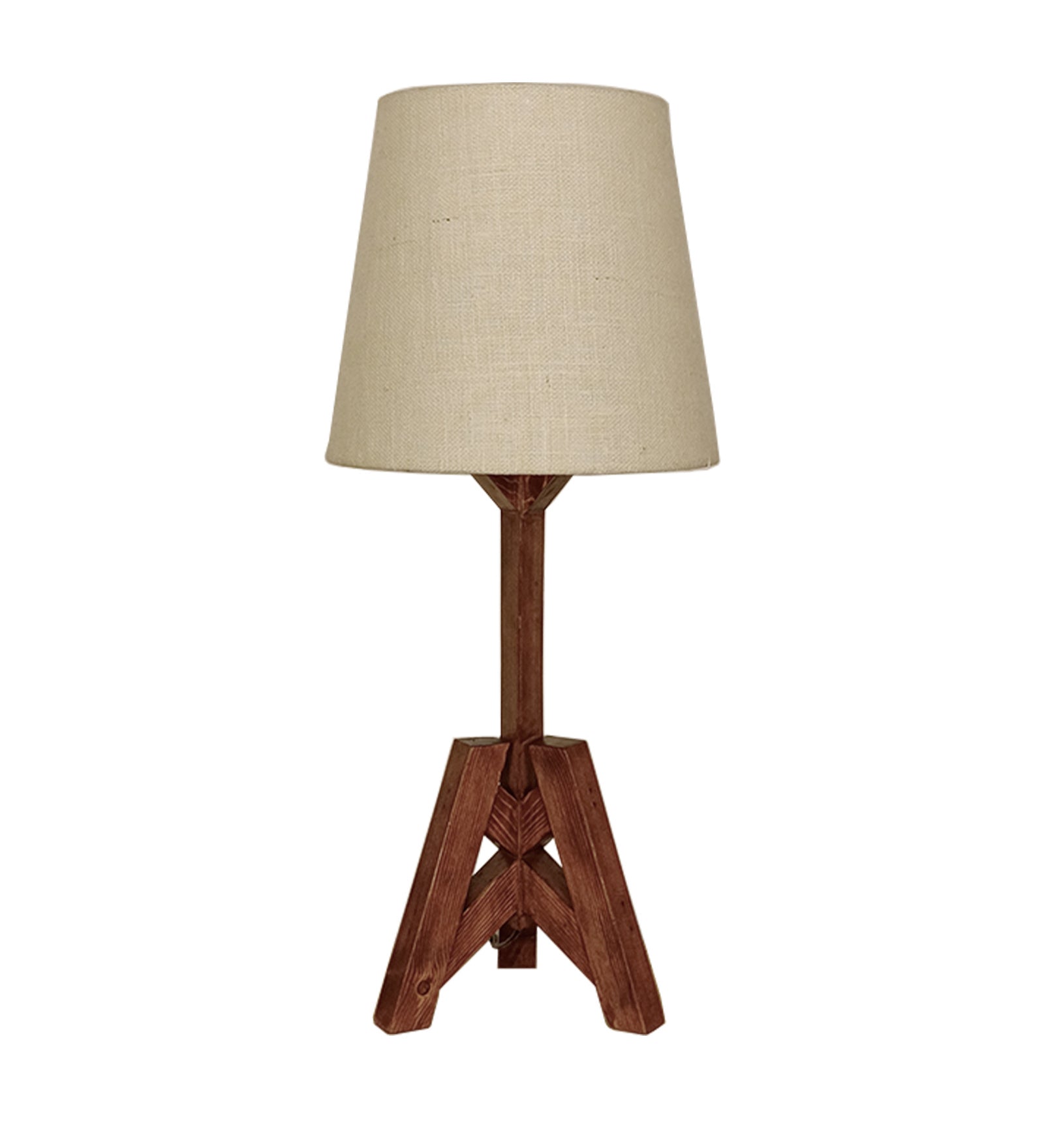 Troika Wooden Table Lamp with Brown Base and Premium White Fabric Lampshade (BULB NOT INCLUDED)