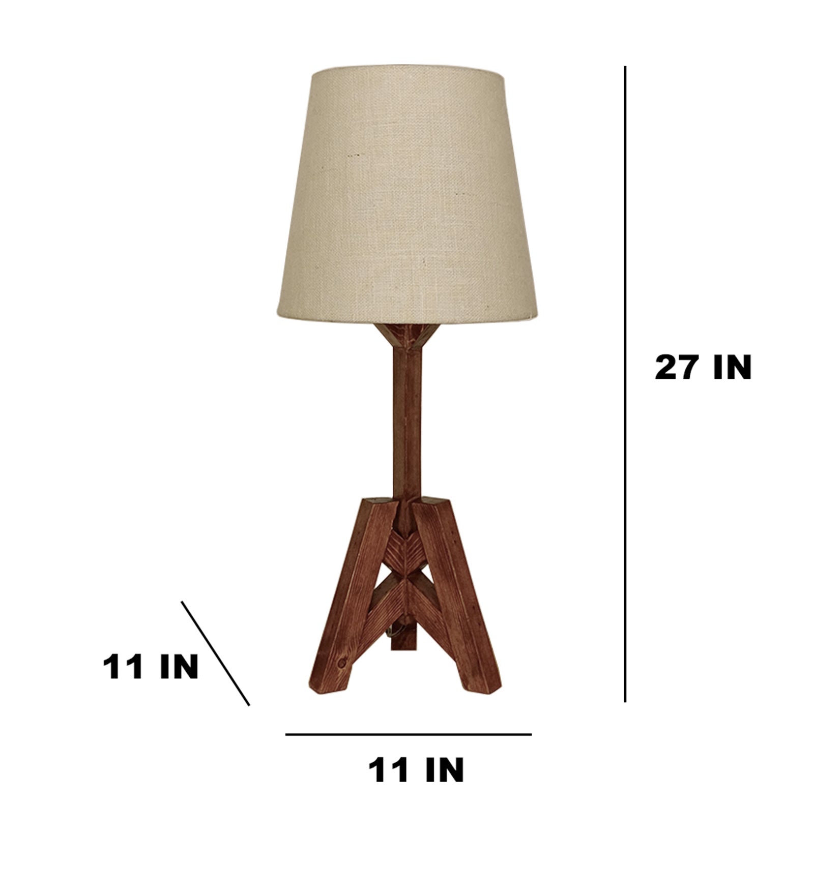 Troika Wooden Table Lamp with Brown Base and Premium White Fabric Lampshade (BULB NOT INCLUDED)