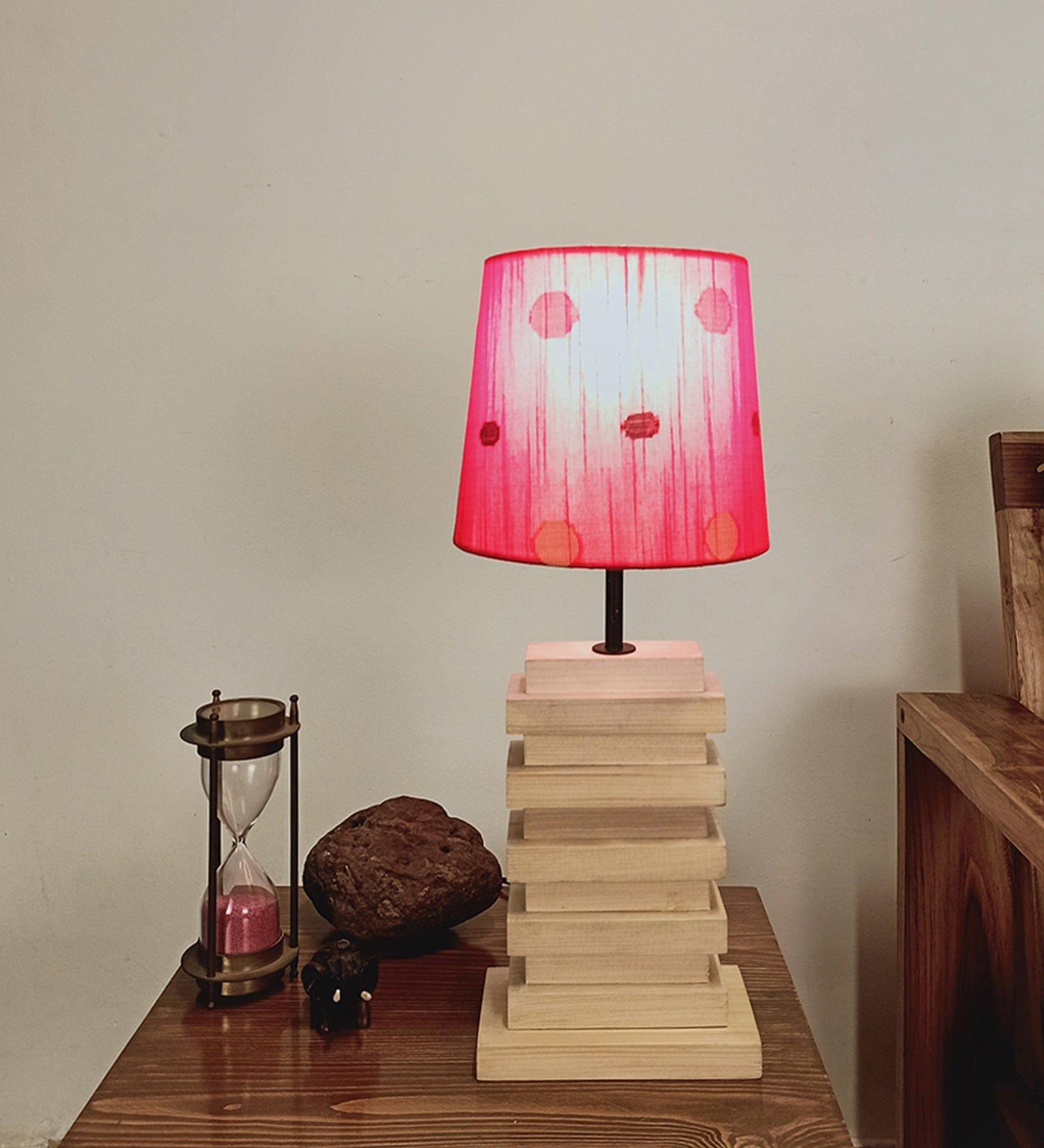 Truffle Brown Wooden Table Lamp with Yellow Printed Fabric Lampshade (BULB NOT INCLUDED) - Ouch Cart 