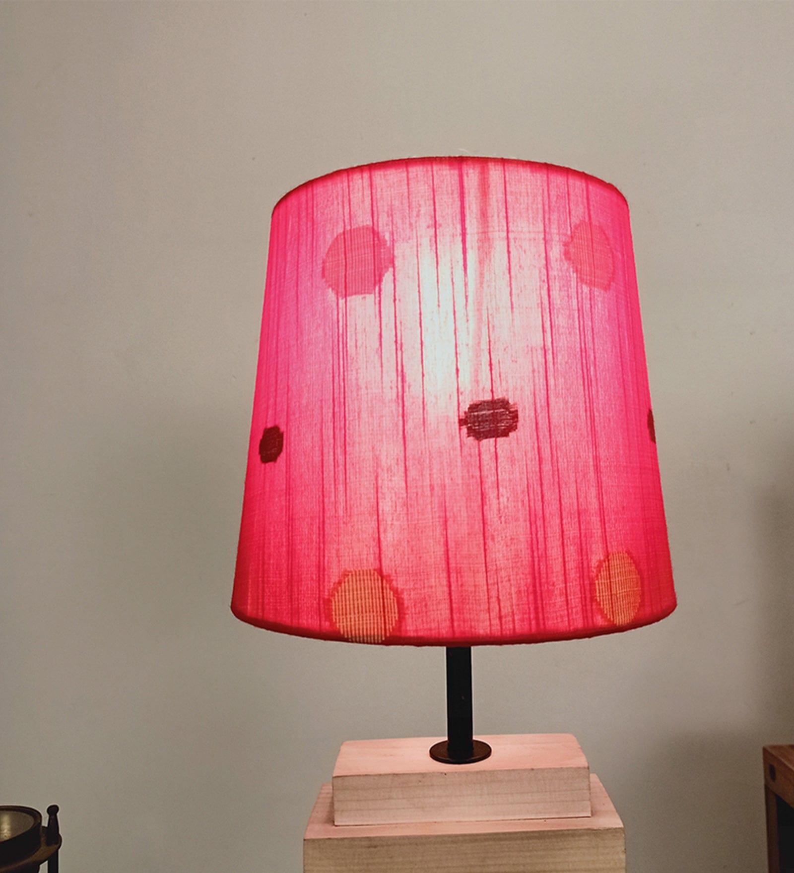 Truffle Brown Wooden Table Lamp with Yellow Printed Fabric Lampshade (BULB NOT INCLUDED) - Ouch Cart 