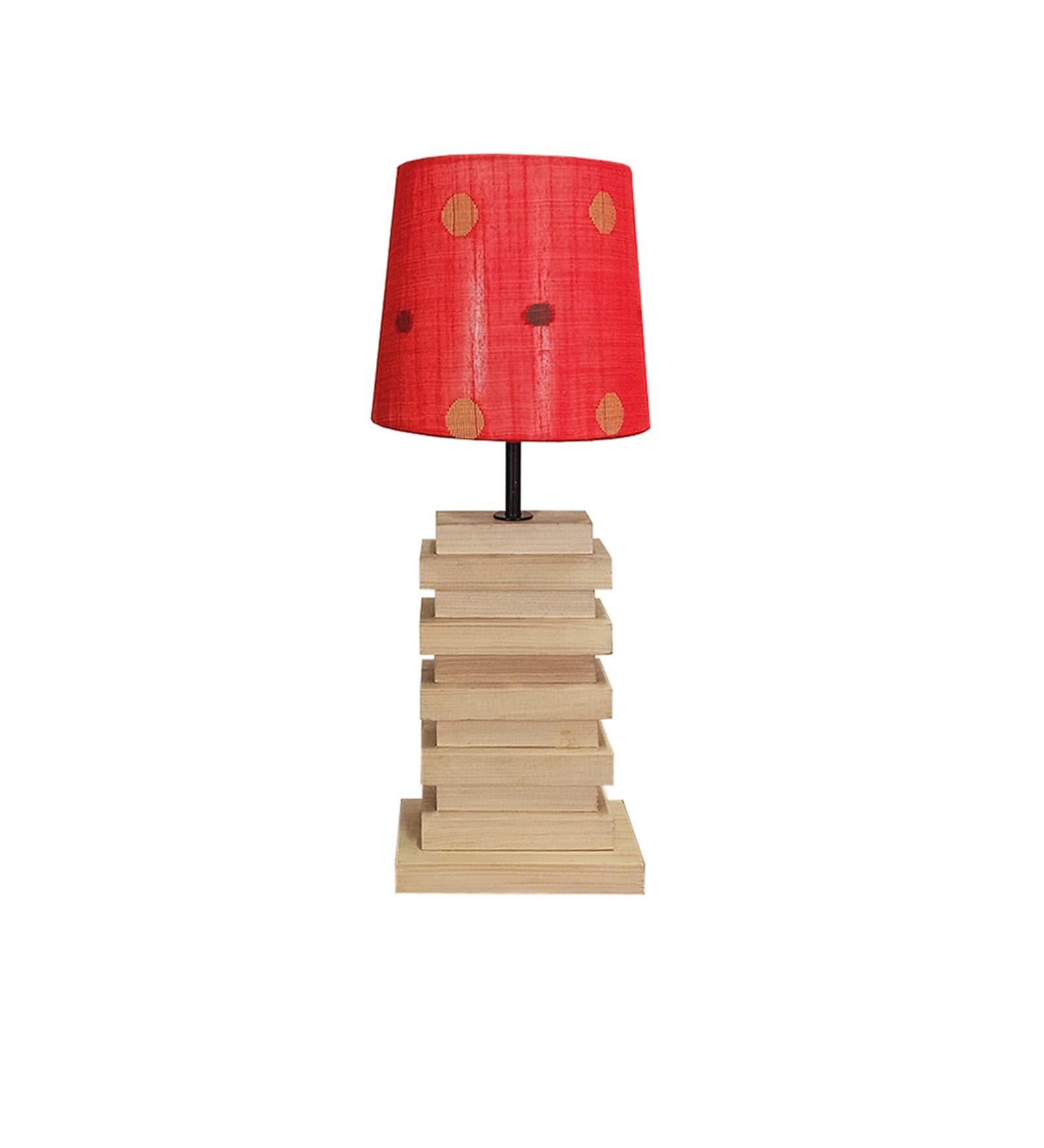 Truffle Brown Wooden Table Lamp with Yellow Printed Fabric Lampshade (BULB NOT INCLUDED) - Ouch Cart 