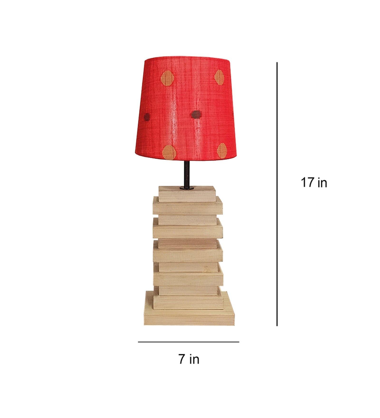 Truffle Brown Wooden Table Lamp with Yellow Printed Fabric Lampshade (BULB NOT INCLUDED) - Ouch Cart 