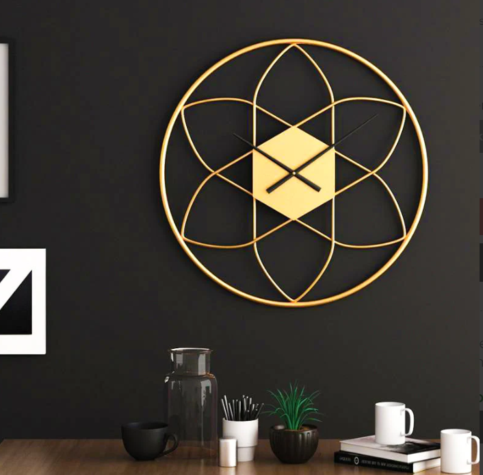 Metallic Geometrical Golden Wall Clock