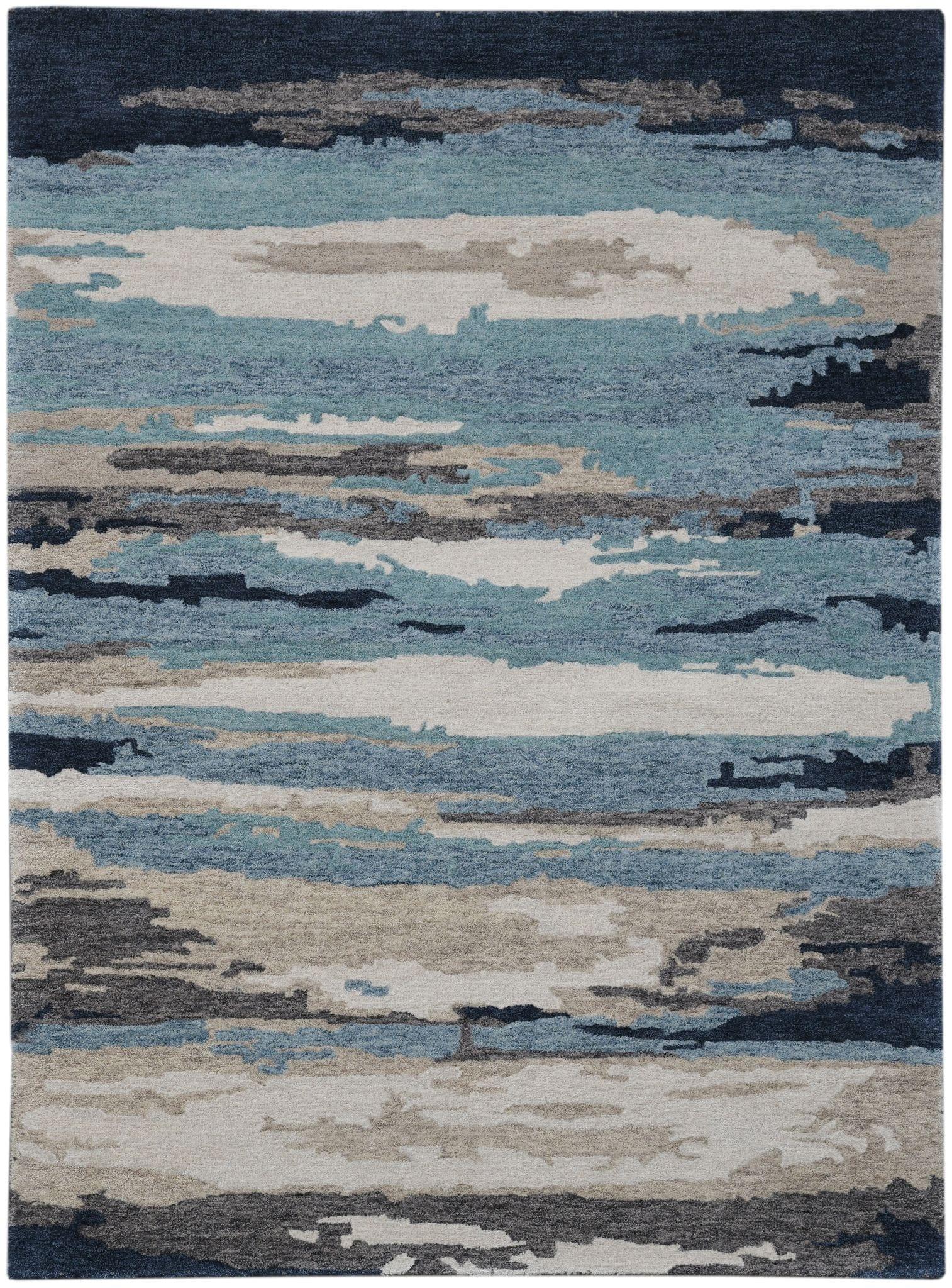 Abstract Blue Wool & Viscose Hand-Tufted Carpet Rug 5x8 Feet - Ouch Cart 