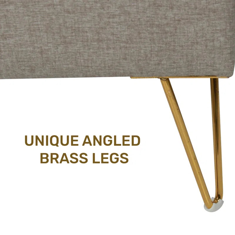 Upholstered Bed Frame With Angled Brass Legs, Easy To Assemble, Fabrics Headboard, Stylish, Comfy