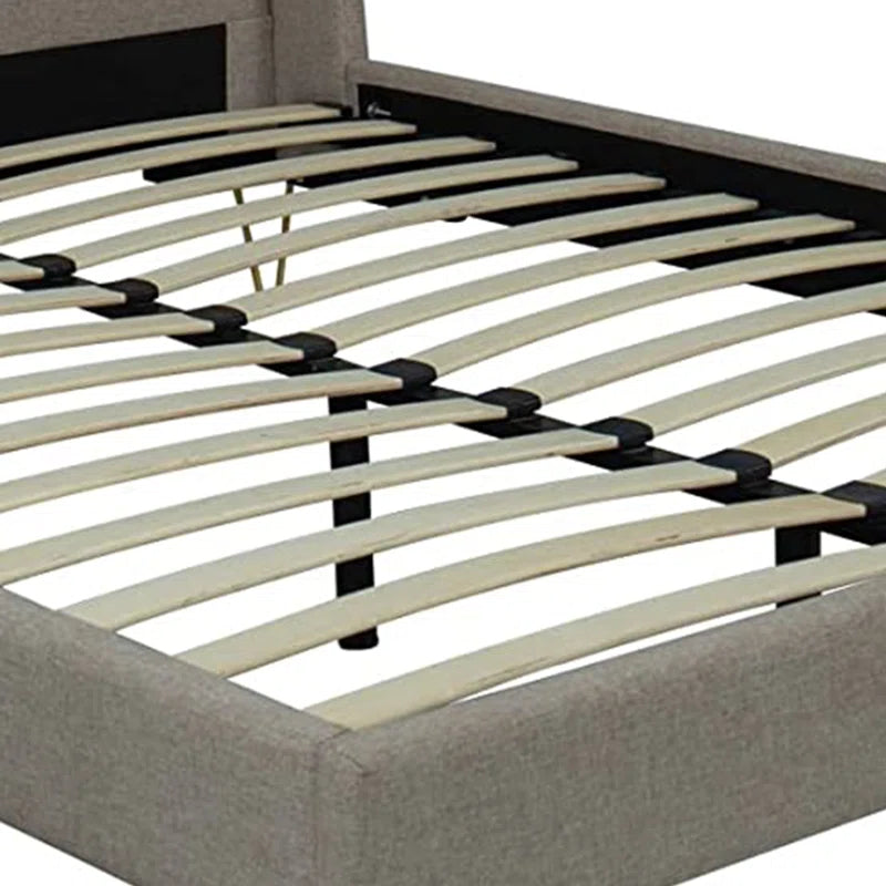 Upholstered Bed Frame With Angled Brass Legs, Easy To Assemble, Fabrics Headboard, Stylish, Comfy