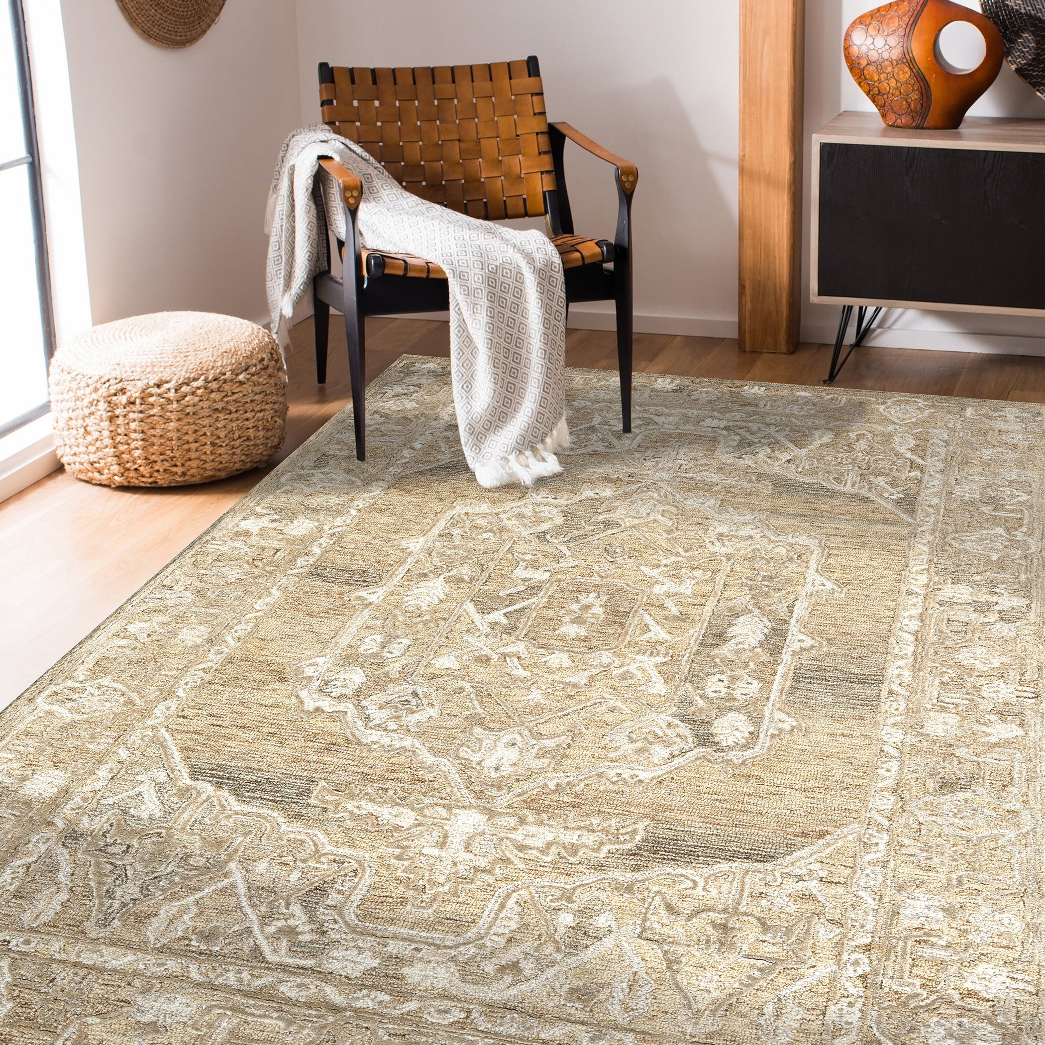 Saraswati Global Rug  Luxury Handmade  Area Rug - 8x10 Feet, Premium  Wool, Anti-Skid & Anti Slip Cotton Backing Carpet , Ideal for Bedroom, Living Room, and Dining Room, Kids Room, Office.