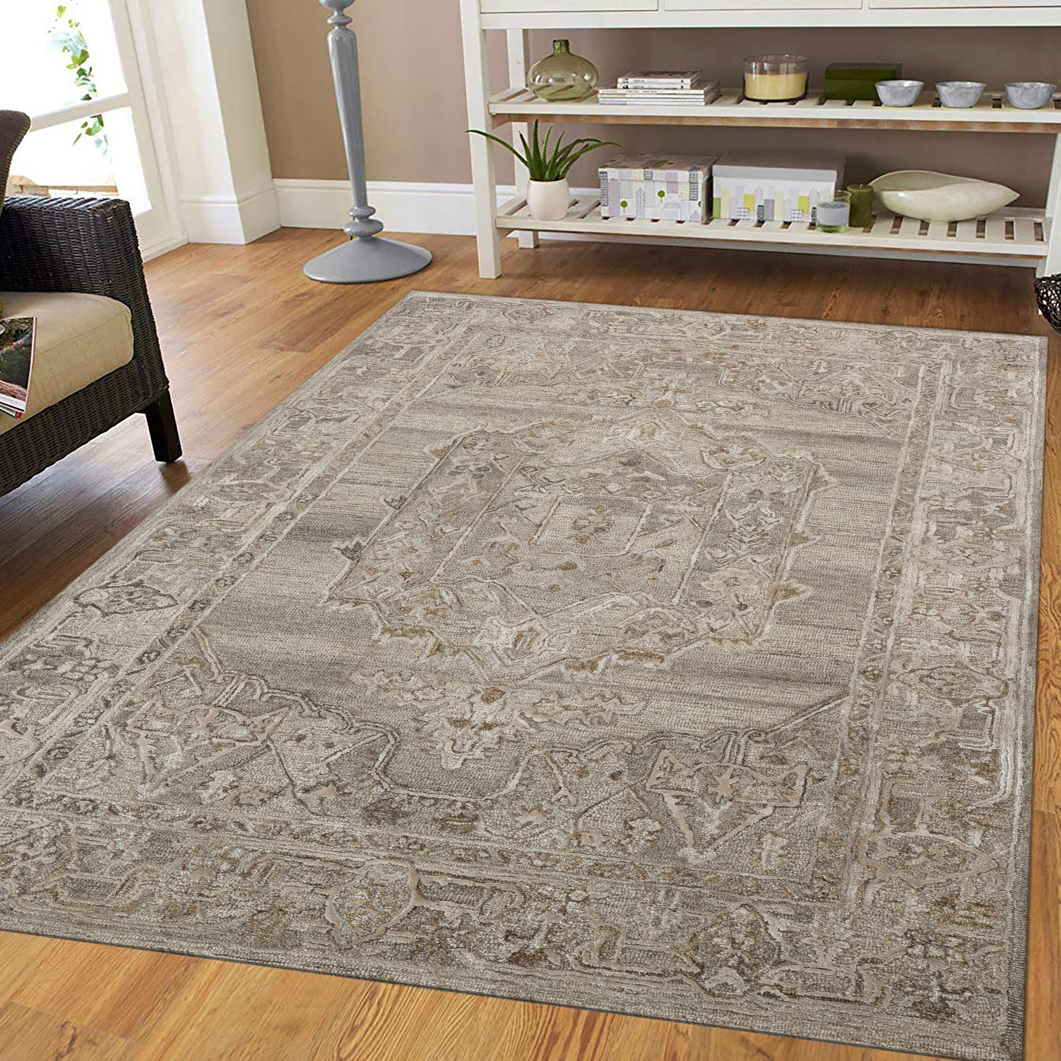 Saraswati Global Rug , Hand-Tufted Area Rug, 5x7.6 Feet,  Wool & Viscose Rug, Luxurious  Anti-Skid & Anti Slip Backing Carpet , Ideal for Bedroom, Living Room, and Dining Room, Kids Room, Office Rug.