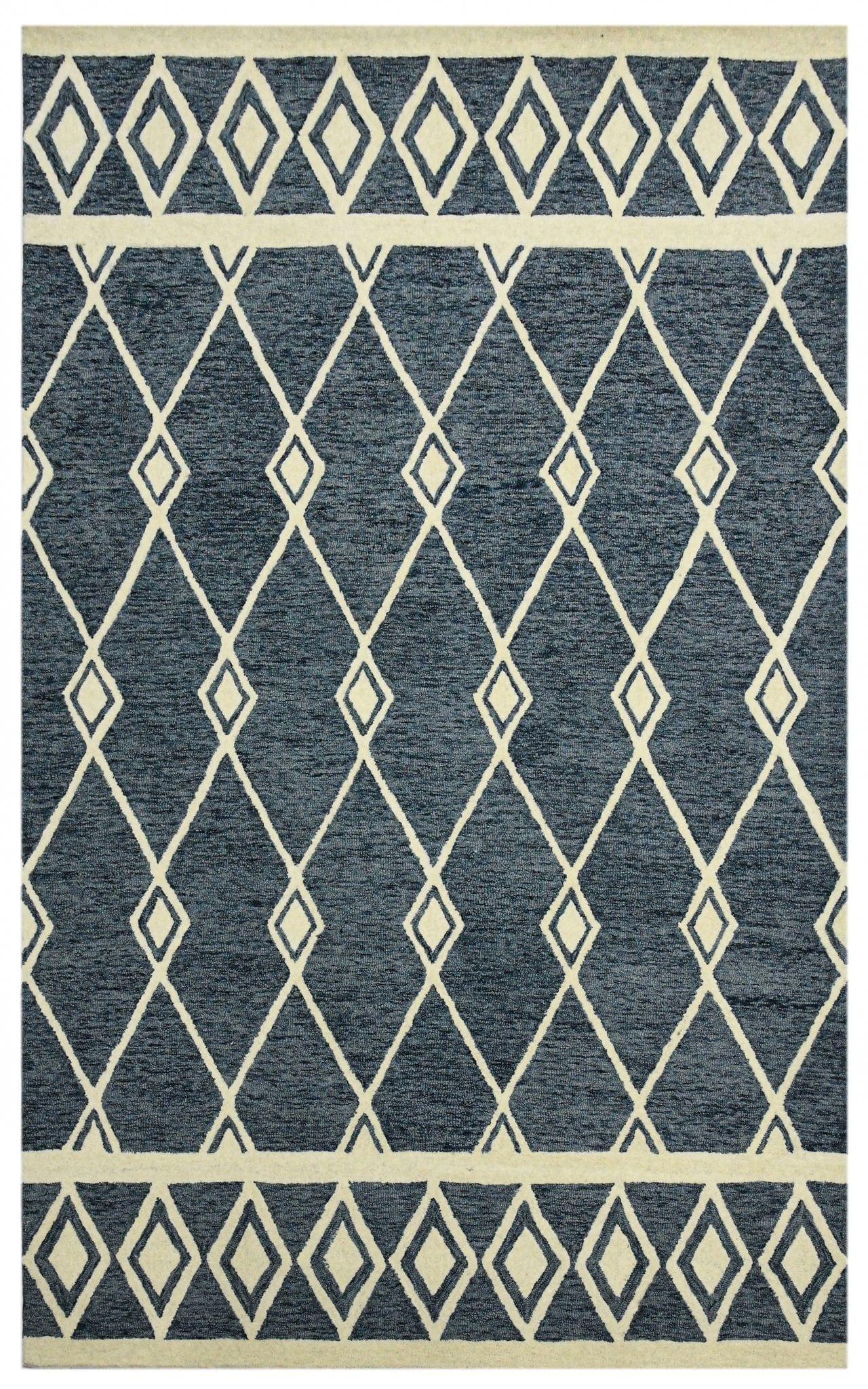 Navy Wool Vista 5x8 Feet Hand-Tufted Carpet - Rug - Ouch Cart 