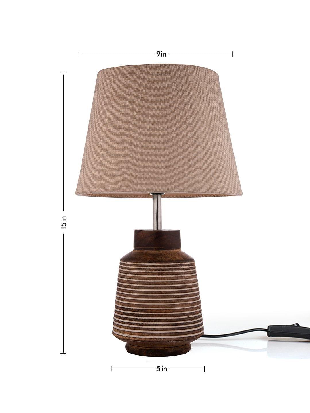 Rustic Ridged Wooden Lamp with Samre Brown Shade - Ouch Cart 