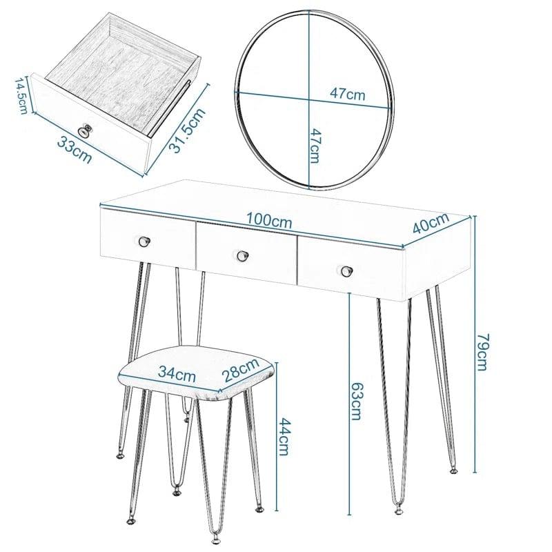 Acrylic Vanity Desk - Makeup Vanity Table - Dressing Table for Bedroom, Dressing Room, Large Storage Space, Gold Metal Legs - Ouch Cart 