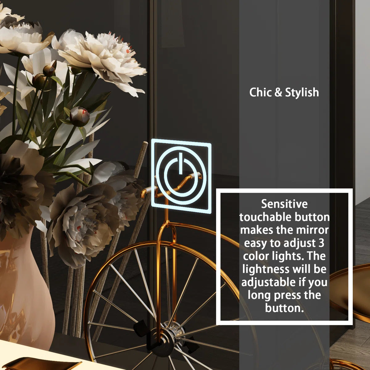 LED Lighted Makeup Vanity with Touch Screen Mirror & 5 Drawers – Modern Wooden Dressing Table with Stool