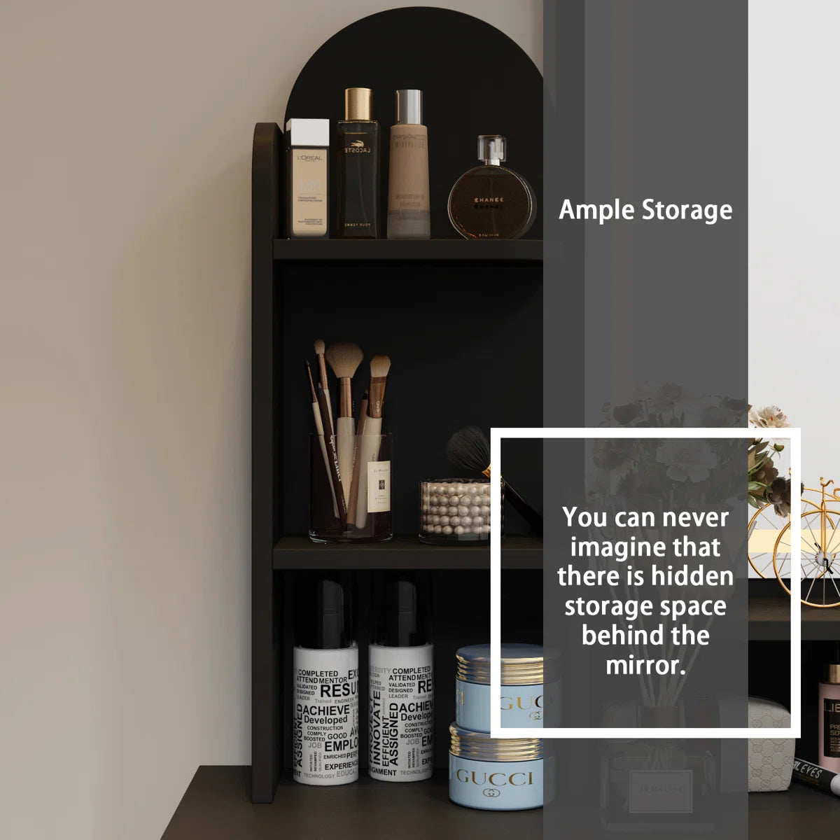 LED Lighted Makeup Vanity with Touch Screen Mirror & 5 Drawers – Modern Wooden Dressing Table with Stool