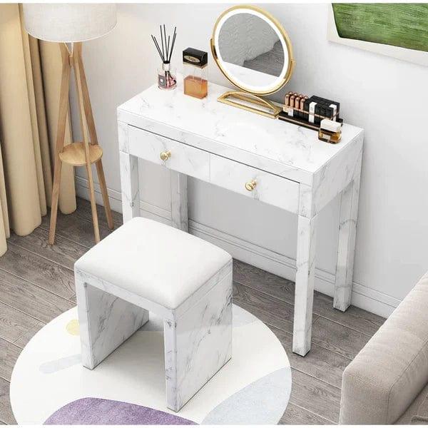 Maximilian Vanity Dressing Table With Stool & Mirror | 2 Storage Drawers Makeup Vanity Set | Dressing Cosmetic Desk with Large Tabletop for Girls - Ouch Cart 