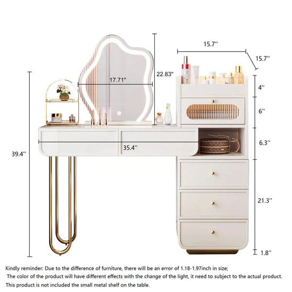 Zofia Vanity Dressing Table with mirror & stool, interiors Off-White Makeup Vanity Set Dressing Table with Lighted Mirror Cabinet & Stool Included. - Ouch Cart 