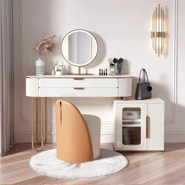 Emil Vanity dressing table with drawers with mirror with stool, White Vanity Table with Mirror, Writing Desk with 3 Drawers, Makeup Desk with Cabinet for Women Girls - Ouch Cart 