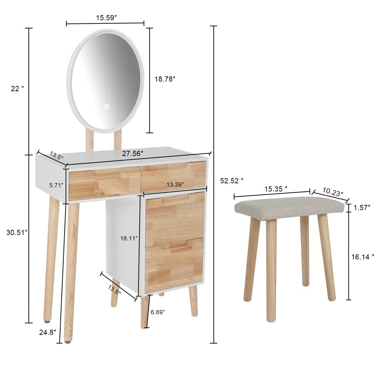 Makeup Vanity Desk with 3-Mode LED Mirror, 4 Drawers, Cushioned Stool, and Adjustable Storage Cabinet
