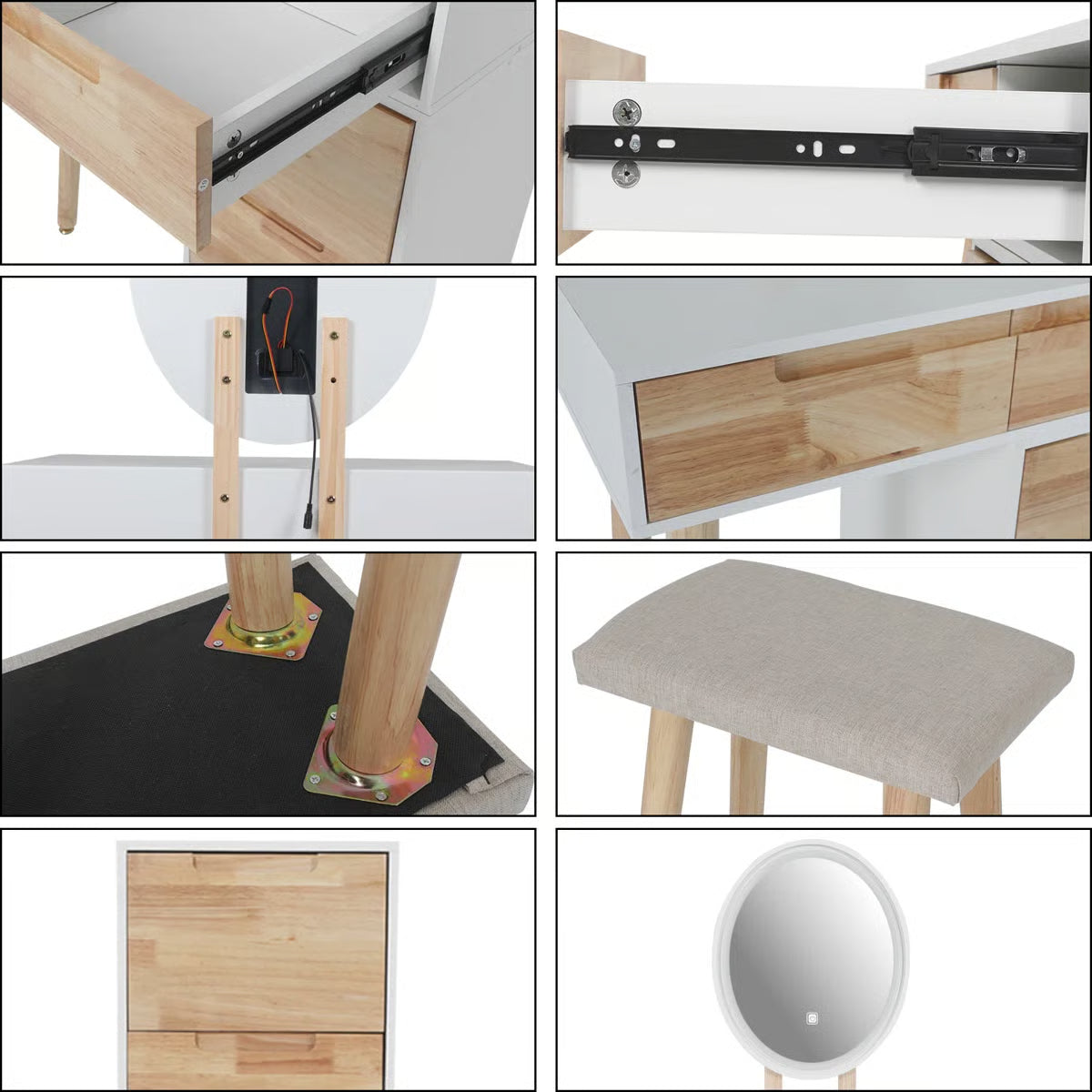 Makeup Vanity Desk with 3-Mode LED Mirror, 4 Drawers, Cushioned Stool, and Adjustable Storage Cabinet