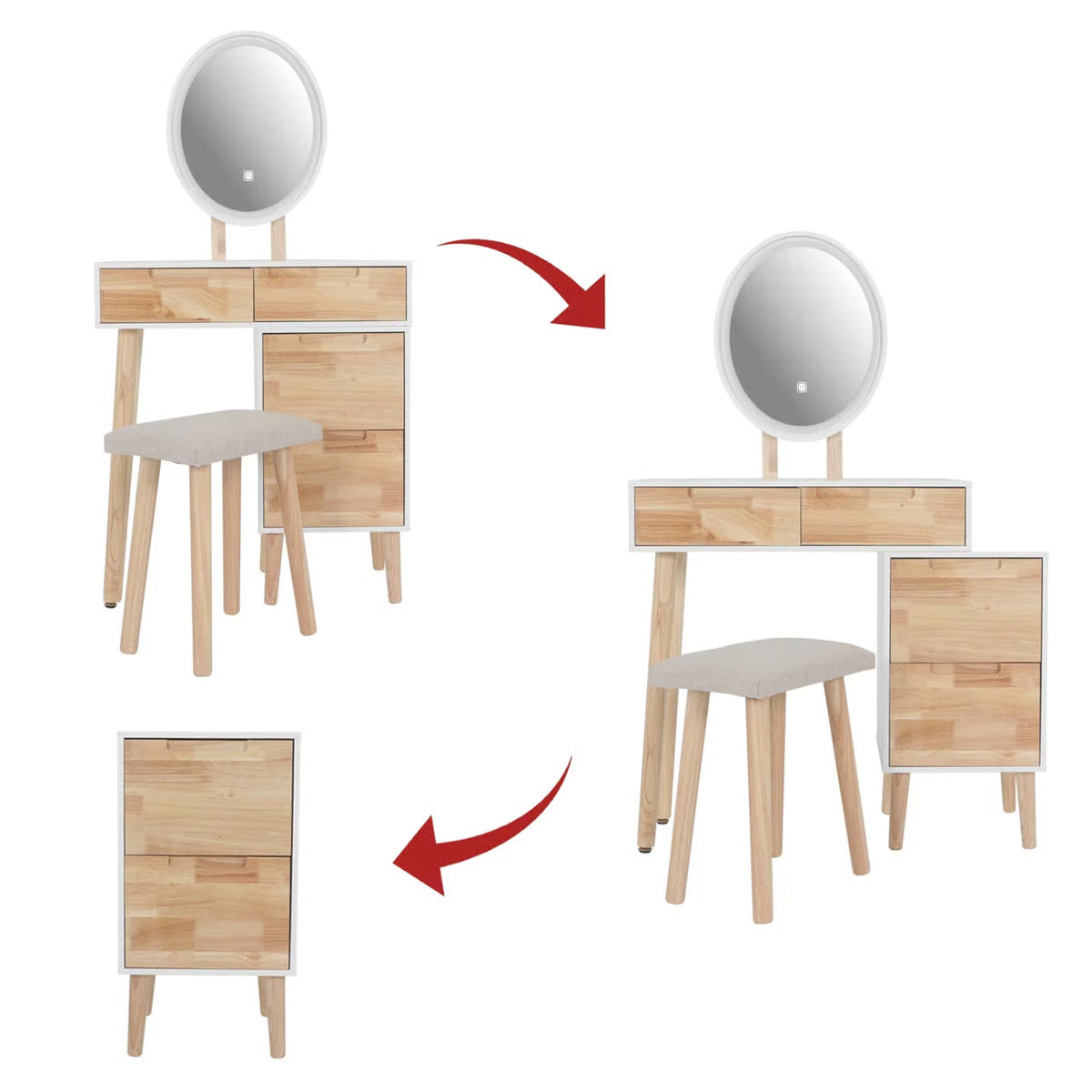 Makeup Vanity Desk with 3-Mode LED Mirror, 4 Drawers, Cushioned Stool, and Adjustable Storage Cabinet