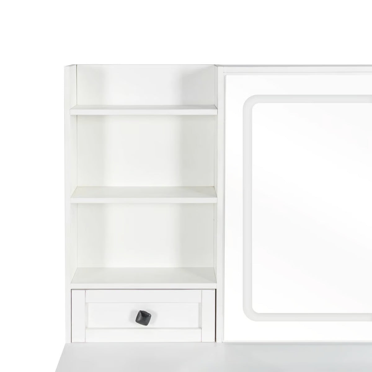 Vanity Desk with LED Lights, Power Strip, 3 Large Drawers – Makeup Organizer