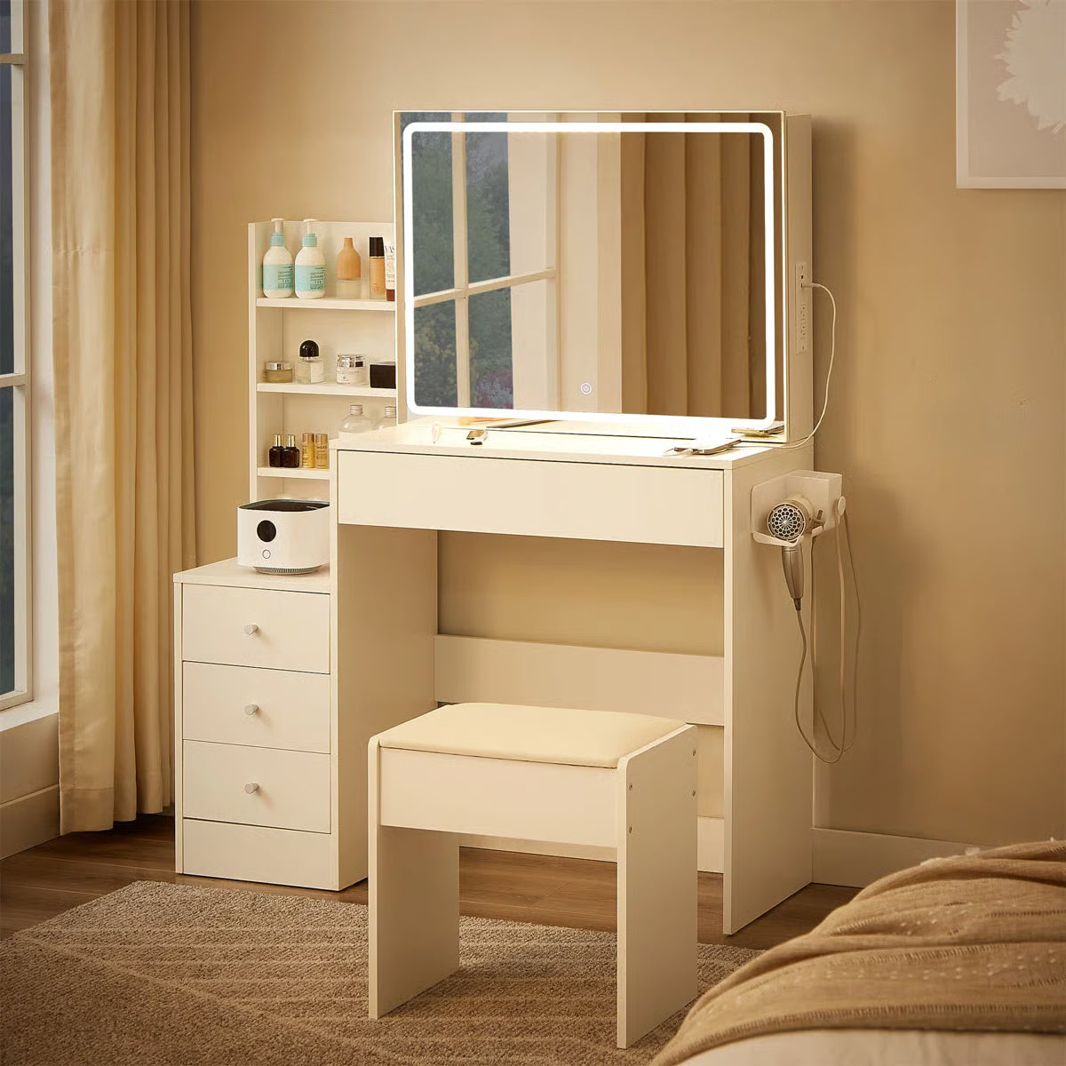 Vanity Table With LED-Lit Mirror ,Storage Table,43.3"L *15.7"W -OUCH CART |Dressing table