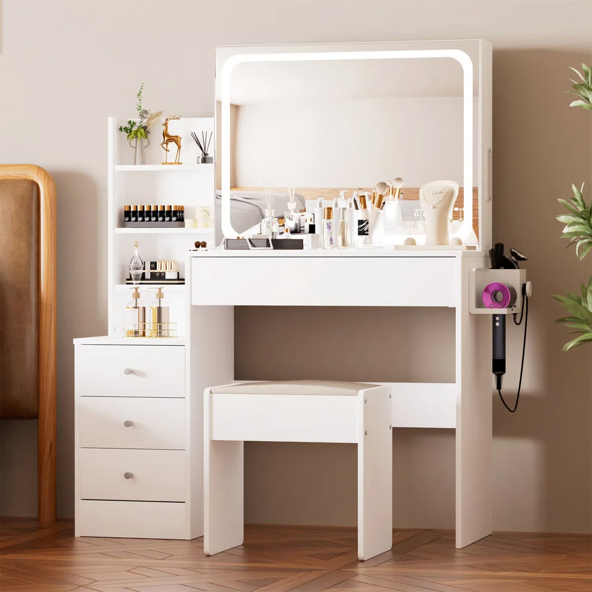 Vanity Table With LED-Lit Mirror ,Storage Table,43.3"L *15.7"W -OUCH CART |Dressing table