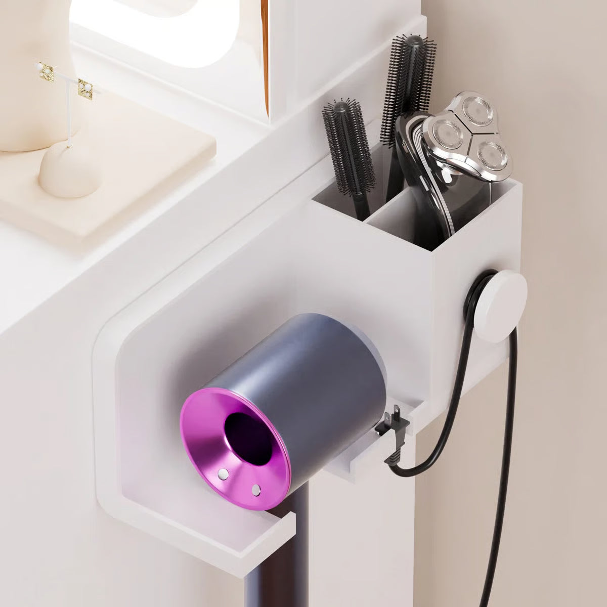 Vanity Table With LED-Lit Mirror With Power Outlet And Hairdryer Shelving, With 4 Drawers And Upholstered Stool, Brightness Adjustable In 3 Lighting Modes, Storage Table,43.3"L *15.7"W