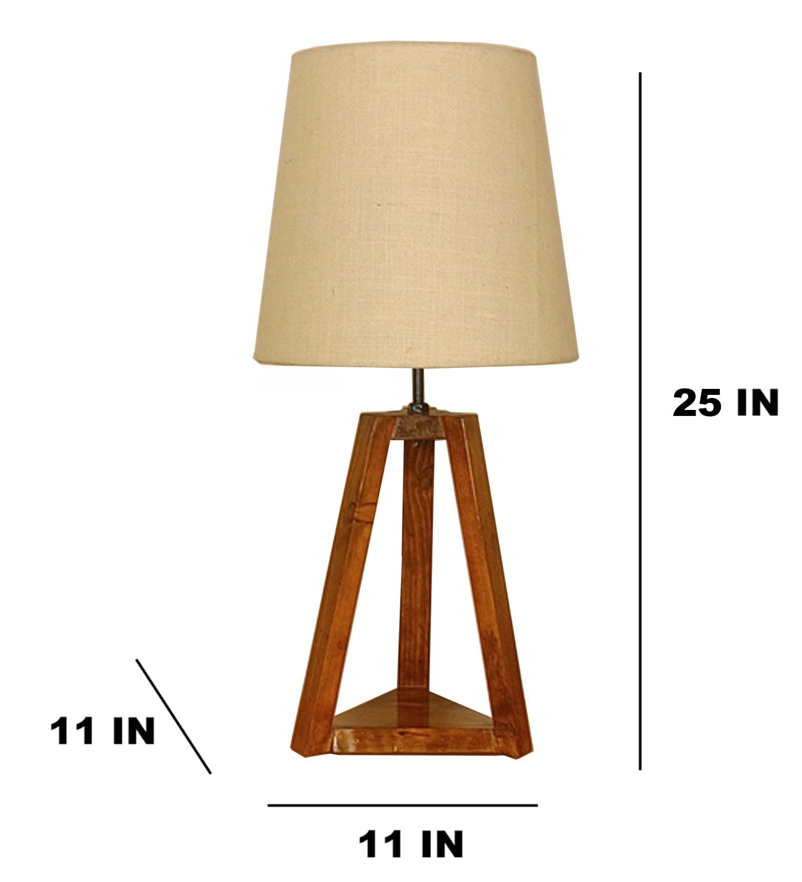 Vantage Brown Wooden Table Lamp with White Jute Lampshade (BULB NOT INCLUDED) - Ouch Cart 