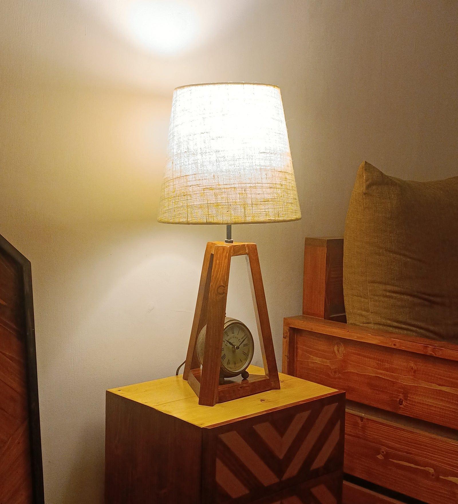 Vantage Brown Wooden Table Lamp with White Jute Lampshade (BULB NOT INCLUDED) - Ouch Cart 