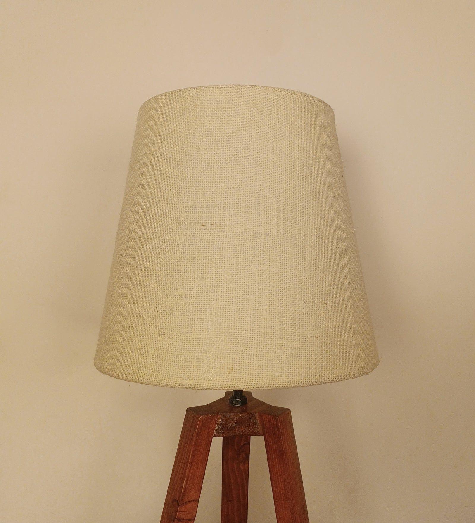 Vantage Brown Wooden Table Lamp with White Jute Lampshade (BULB NOT INCLUDED) - Ouch Cart 