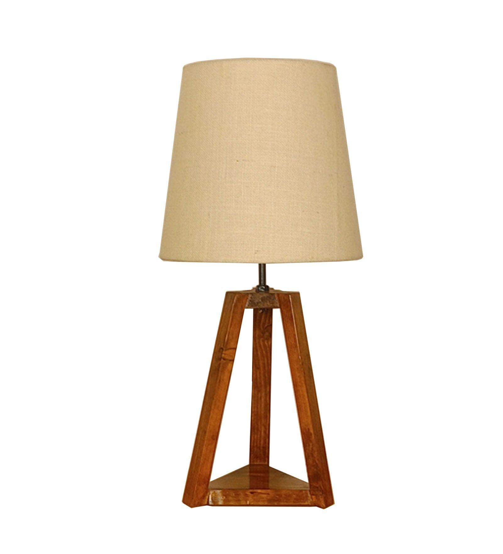 Vantage Brown Wooden Table Lamp with White Jute Lampshade (BULB NOT INCLUDED) - Ouch Cart 